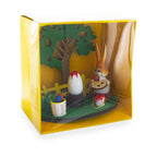 Wooden Bunny Figurine Decorating Easter Eggs Tabletop Scene 4.2 Inches Tall