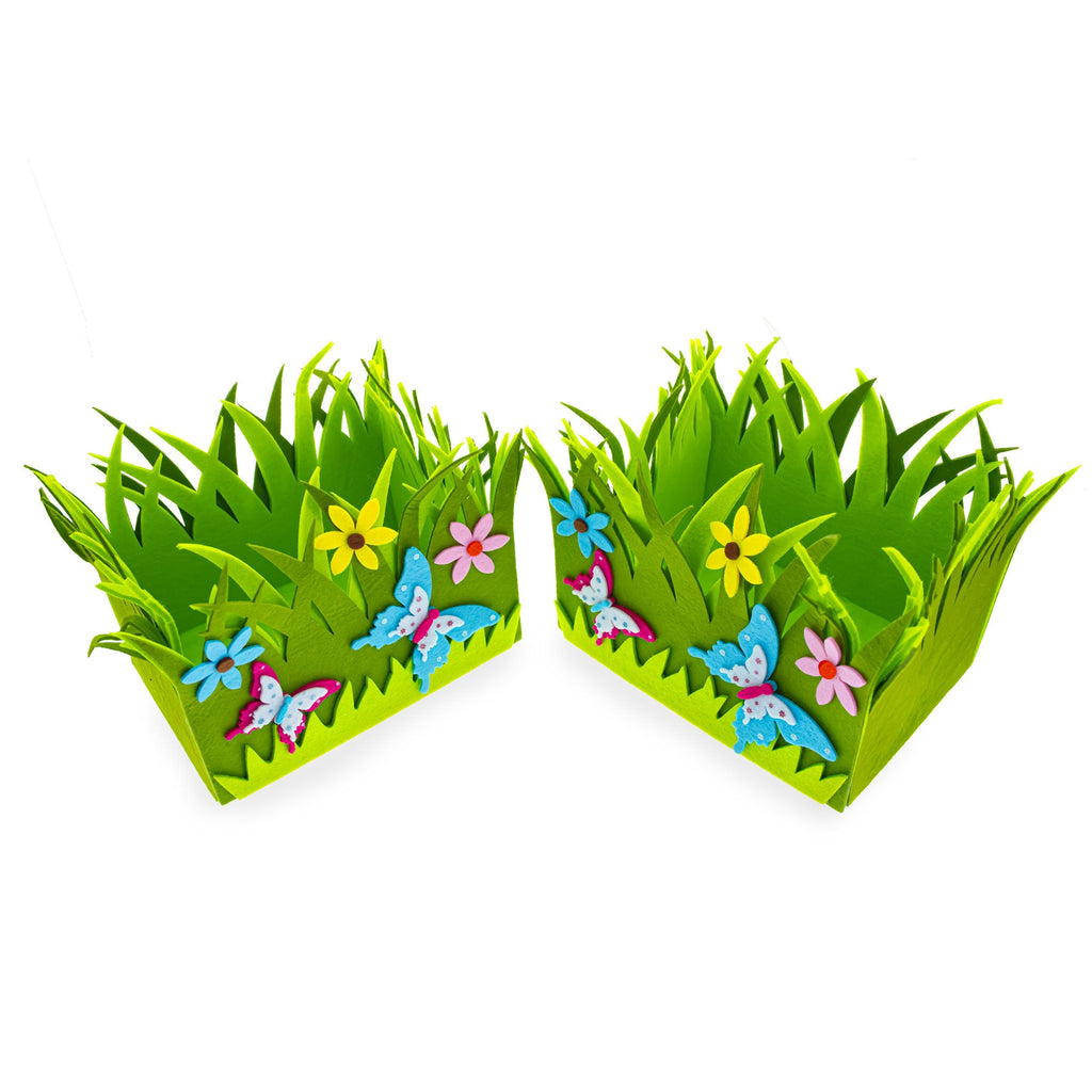 Set of 2 Colorful Felt Butterfly and Flower Spring Centerpieces for Tables and Shelves 6 Inches Tall