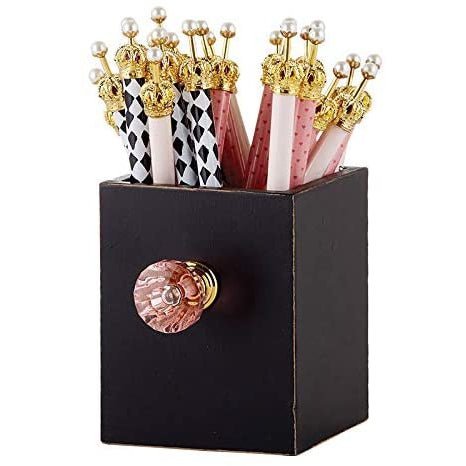 Crystal Knob Wooden Pen Holder in Black and Pink | Gift for Her Desk Accessories La Vie Bien Crystal Knob Wooden Pen Holder in Black and Pink | Gift for Her