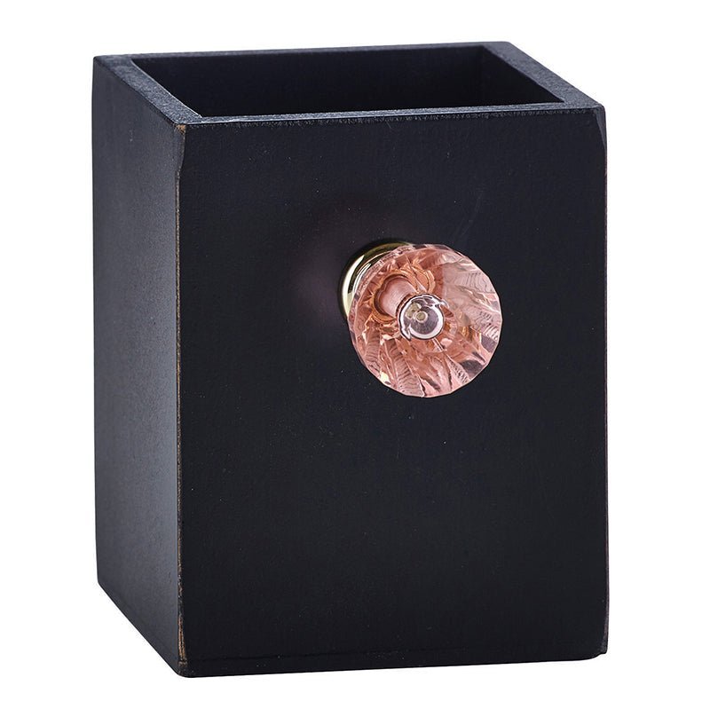 Crystal Knob Wooden Pen Holder in Black and Pink | Gift for Her Desk Accessories La Vie Bien Crystal Knob Wooden Pen Holder in Black and Pink | Gift for Her