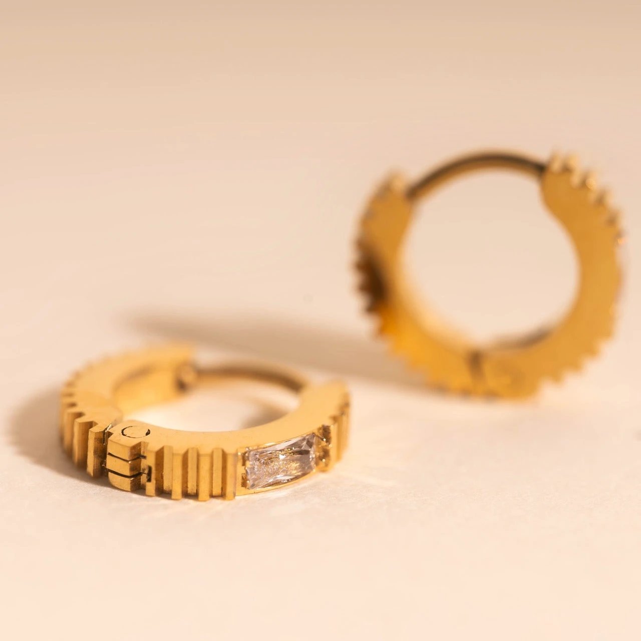 Crystal Textured Tiny Huggie Hoop Earrings by Oh Clementine
