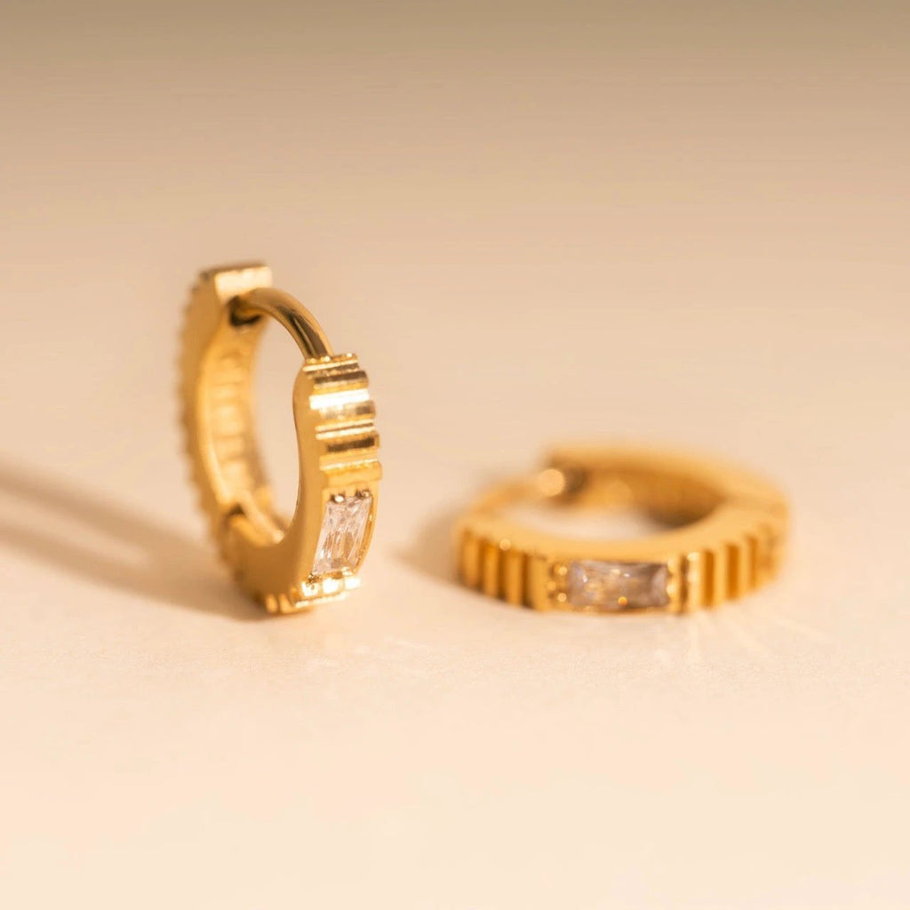 Crystal Textured Tiny Huggie Hoop Earrings by Oh Clementine