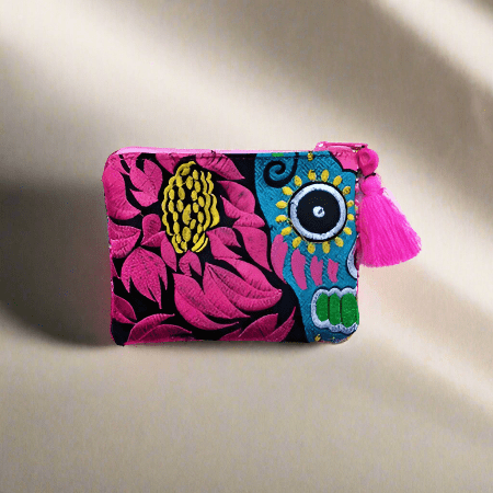 Culturas Embroidered Sugar Skull Coin Purse - Thailand La Vie Bien Culturas Embroidered Sugar Skull Coin Purse - Thailand