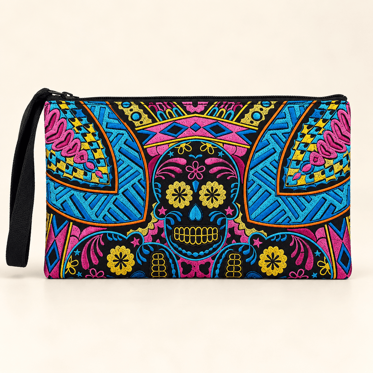 Culturas Embroidered Sugar Skull Wristlet - Thailand Bags La Vie Bien Culturas Embroidered Sugar Skull Wristlet - Thailand