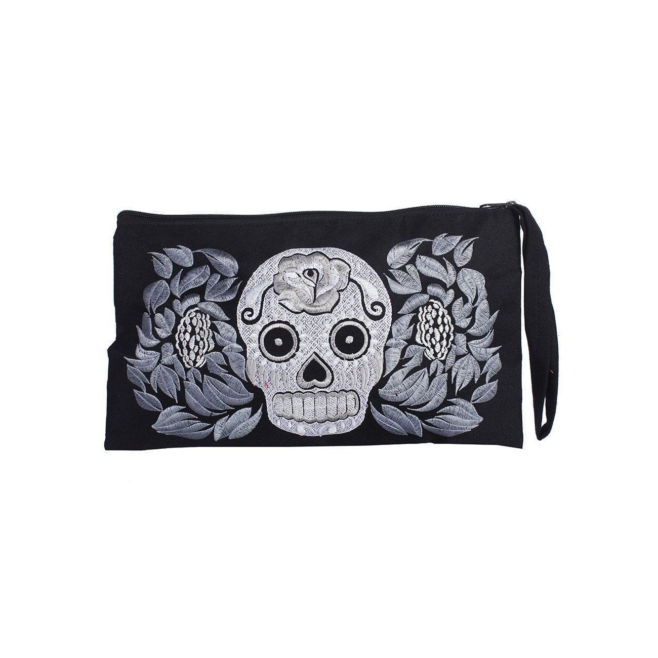 Culturas Embroidered Sugar Skull Wristlet - Thailand Bags La Vie Bien Culturas Embroidered Sugar Skull Wristlet - Thailand