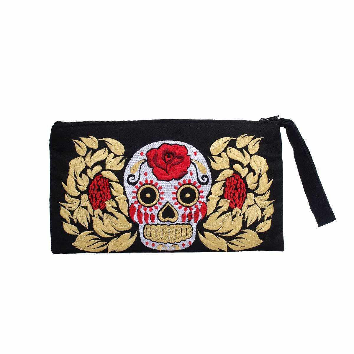 Culturas Embroidered Sugar Skull Wristlet - Thailand