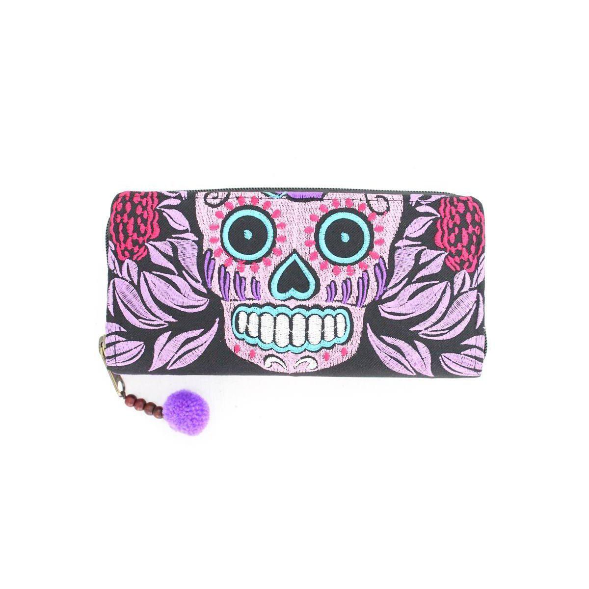 Culturas Sugar Skull Day of the Dead Embroidered Wallet - Thailand Wallets La Vie Bien Culturas Sugar Skull Day of the Dead Embroidered Wallet - Thailand