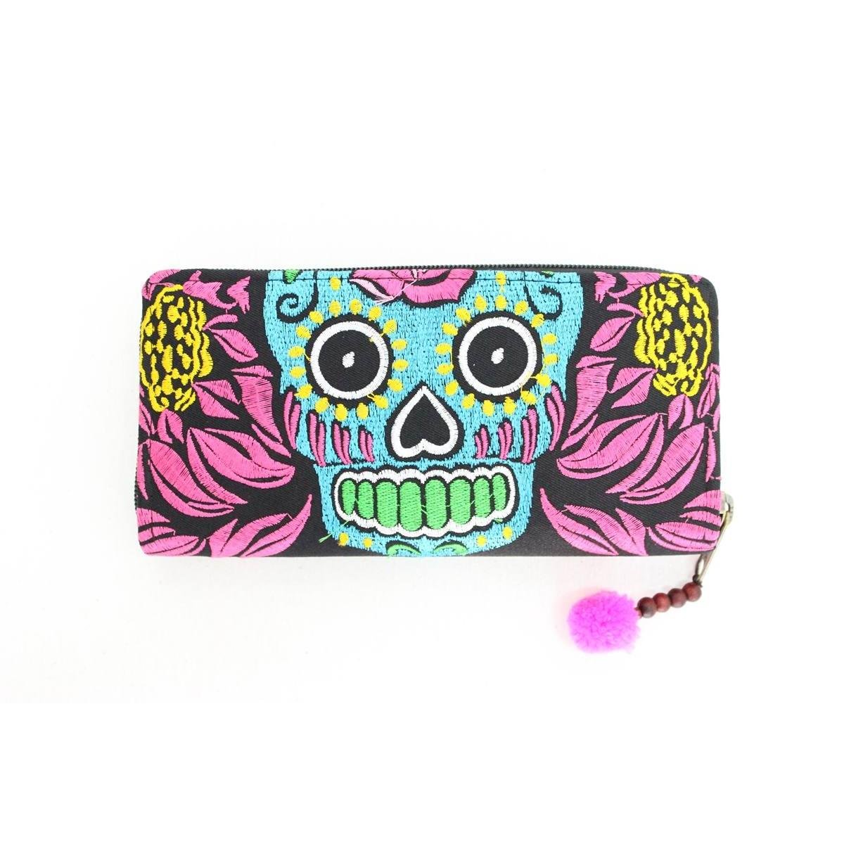 Culturas Sugar Skull Day of the Dead Embroidered Wallet - Thailand Wallets La Vie Bien Culturas Sugar Skull Day of the Dead Embroidered Wallet - Thailand