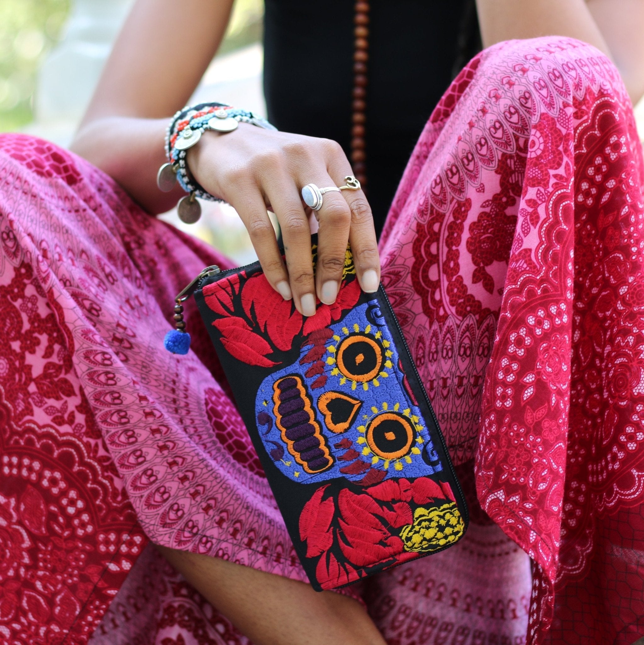 Culturas Sugar Skull Day of the Dead Embroidered Wallet - Thailand Wallets La Vie Bien Culturas Sugar Skull Day of the Dead Embroidered Wallet - Thailand