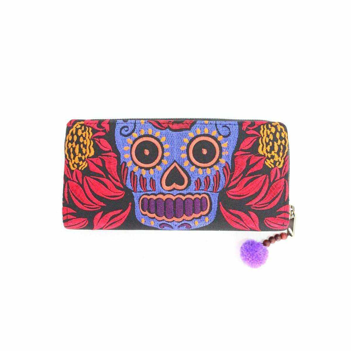 Culturas Sugar Skull Day of the Dead Embroidered Wallet - Thailand Wallets La Vie Bien Culturas Sugar Skull Day of the Dead Embroidered Wallet - Thailand
