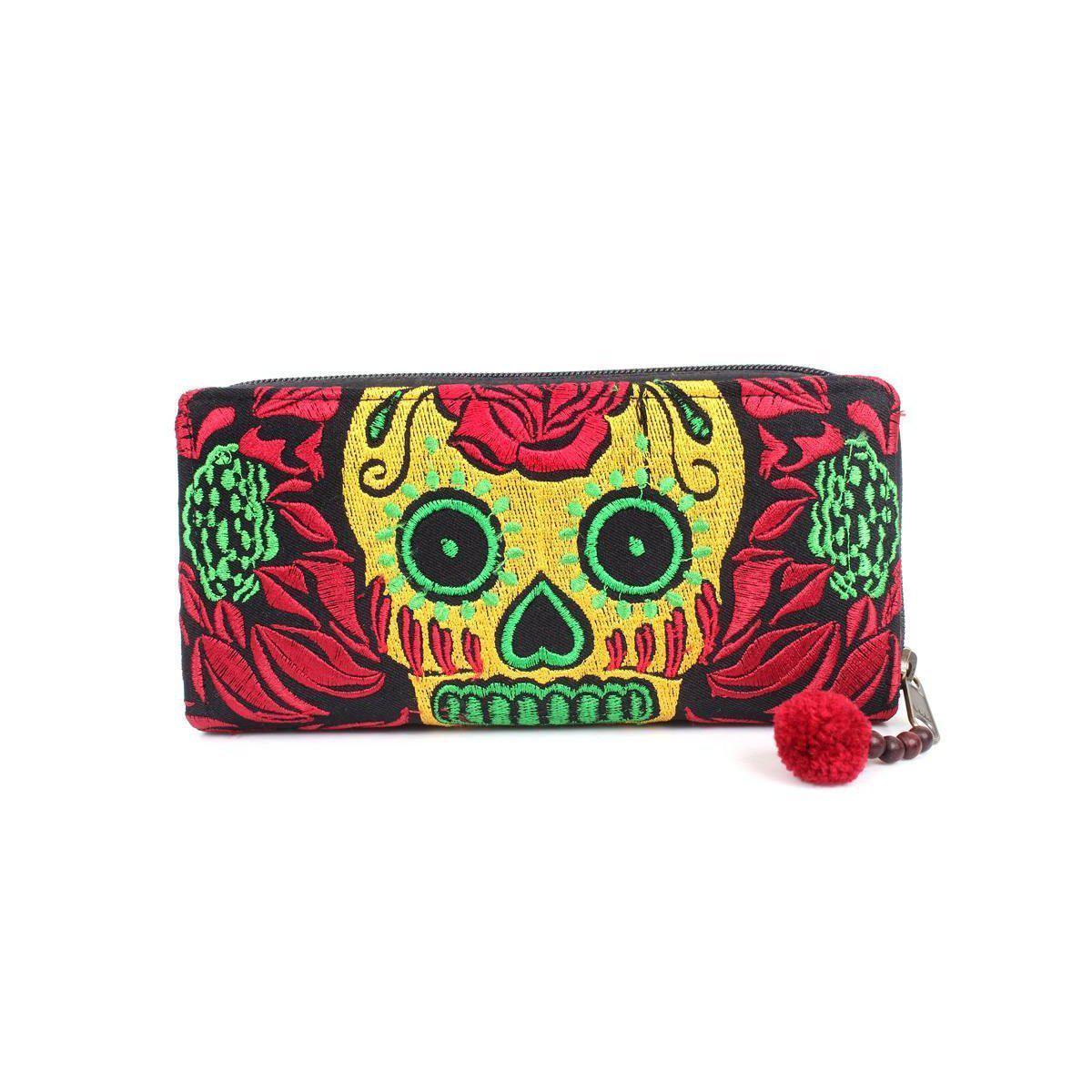 Culturas Sugar Skull Day of the Dead Embroidered Wallet - Thailand Wallets La Vie Bien Culturas Sugar Skull Day of the Dead Embroidered Wallet - Thailand