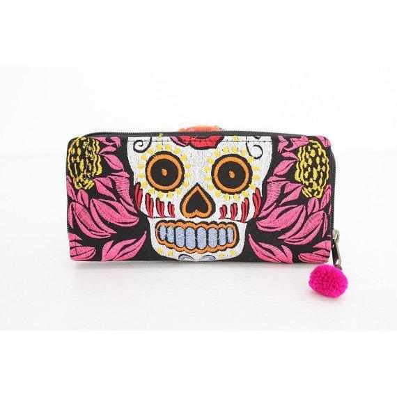 Culturas Sugar Skull Day of the Dead Embroidered Wallet - Thailand Wallets La Vie Bien Culturas Sugar Skull Day of the Dead Embroidered Wallet - Thailand