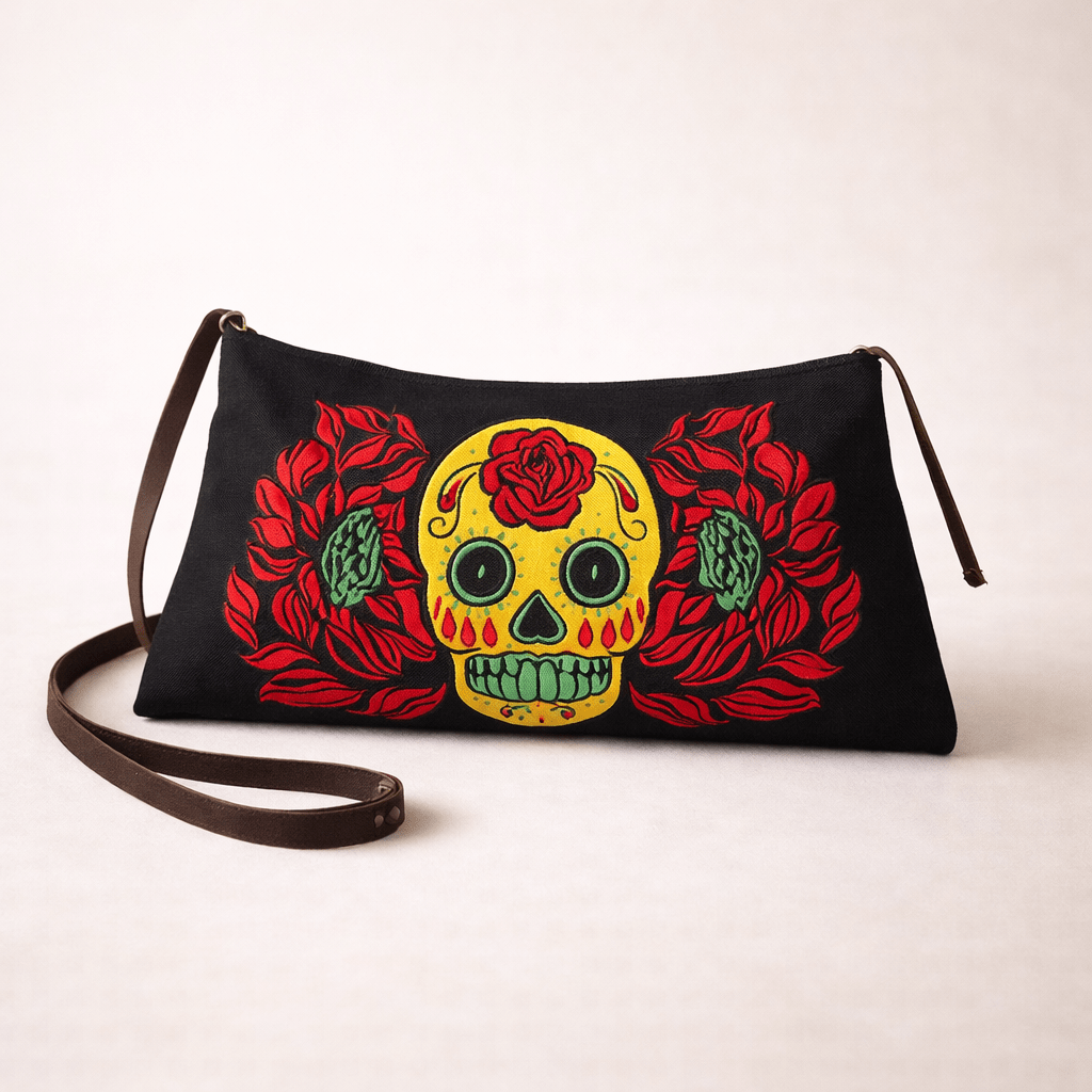 Culturas Sugar Skull Embroidered Crossbody Bag Boho Artisan Shoulder Bag Fair Trade - Thailand Bags La Vie Bien Culturas Sugar Skull Embroidered Crossbody Bag Boho Artisan Shoulder Bag Fair Trade - Thailand