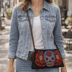 Culturas Sugar Skull Embroidered Crossbody Bag Boho Artisan Shoulder Bag Fair Trade - Thailand Bags La Vie Bien Culturas Sugar Skull Embroidered Crossbody Bag Boho Artisan Shoulder Bag Fair Trade - Thailand