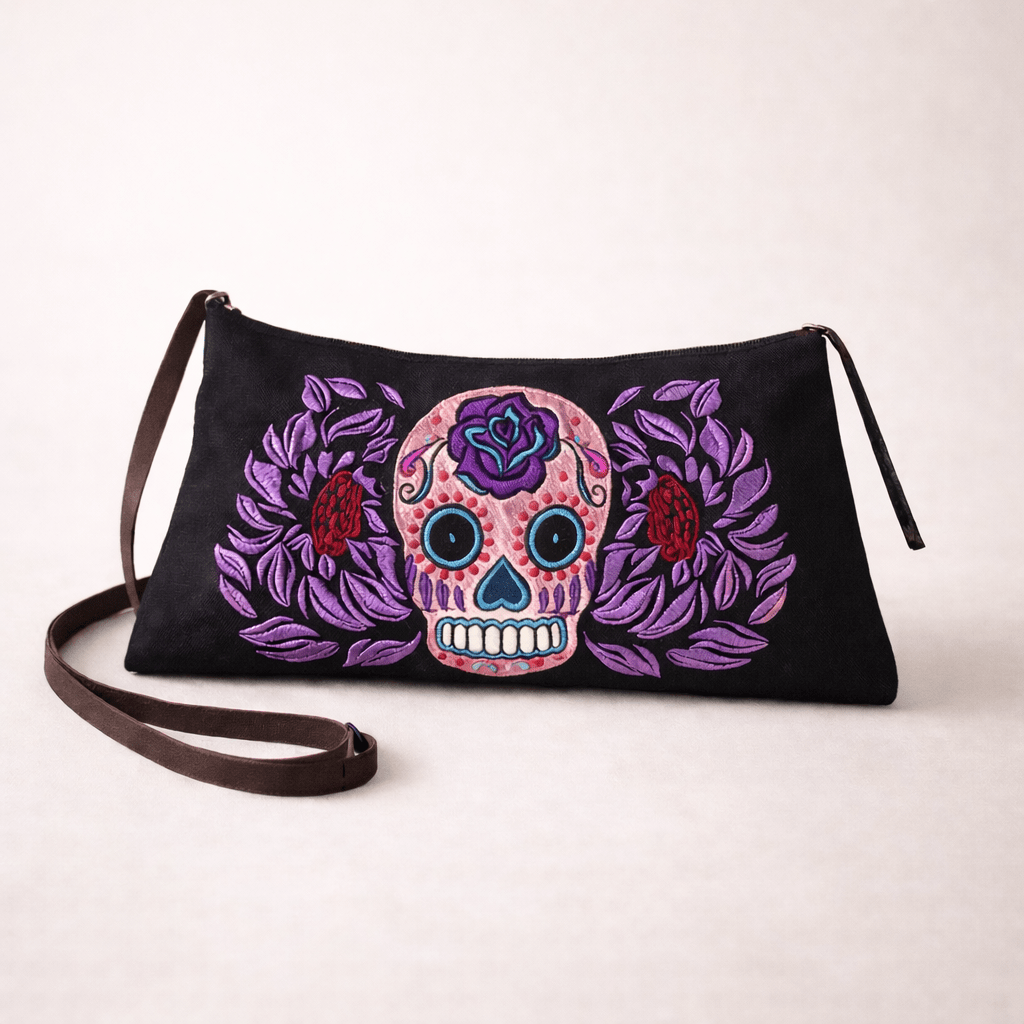 Culturas Sugar Skull Embroidered Crossbody Bag Boho Artisan Shoulder Bag Fair Trade - Thailand Bags La Vie Bien Culturas Sugar Skull Embroidered Crossbody Bag Boho Artisan Shoulder Bag Fair Trade - Thailand