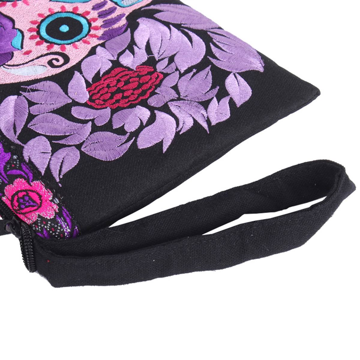 Culturas Sugar Skull Embroidered Wristlet with Flower Trim - Thailand Bags La Vie Bien Culturas Sugar Skull Embroidered Wristlet with Flower Trim - Thailand