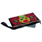 Culturas Sugar Skull Embroidered Wristlet with Flower Trim - Thailand Bags La Vie Bien Culturas Sugar Skull Embroidered Wristlet with Flower Trim - Thailand