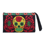 Culturas Sugar Skull Embroidered Wristlet with Flower Trim - Thailand Bags La Vie Bien Culturas Sugar Skull Embroidered Wristlet with Flower Trim - Thailand