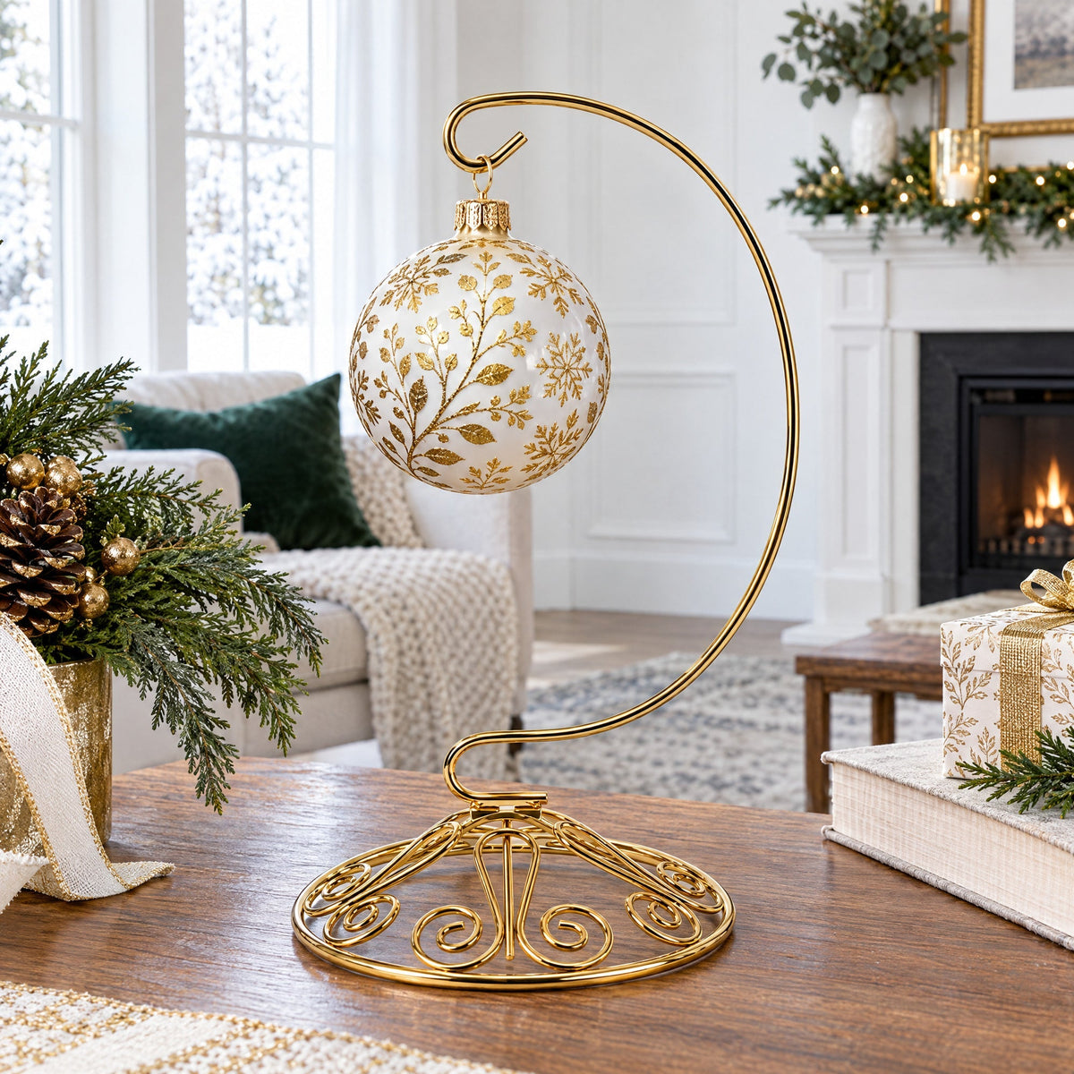 Curved Gold Wire Swirl Base Ornament Stand Display 7 Inches Ornament Stands La Vie Bien Curved Gold Wire Swirl Base Ornament Stand Display 7 Inches