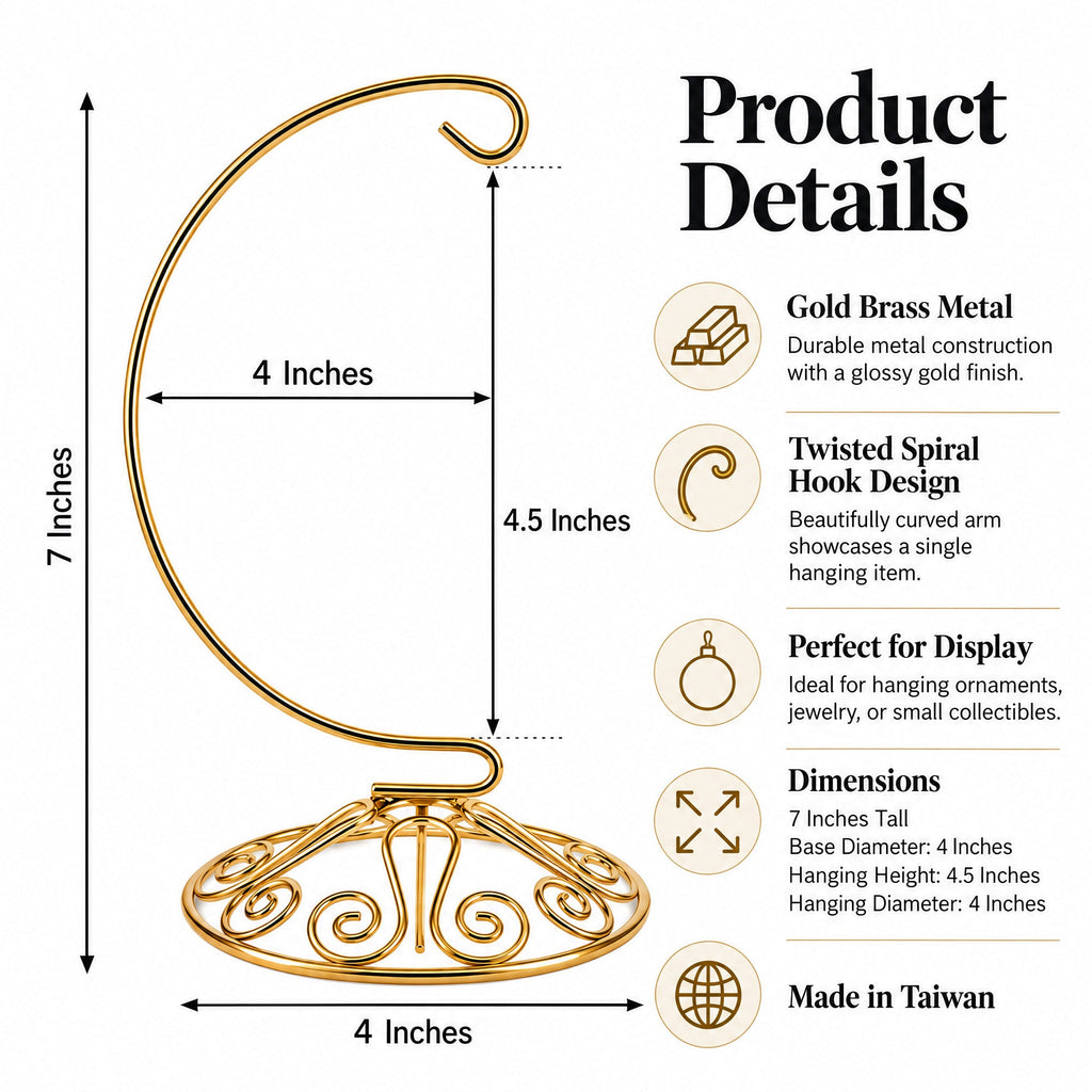 Curved Gold Wire Swirl Base Ornament Stand Display 7 Inches Ornament Stands La Vie Bien Curved Gold Wire Swirl Base Ornament Stand Display 7 Inches