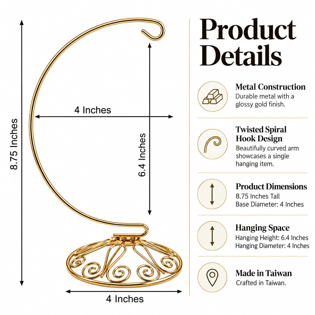 Curved Gold Wire Swirl Base Ornament Stand Display 8.75 Inches Ornament Stands La Vie Bien Curved Gold Wire Swirl Base Ornament Stand Display 8.75 Inches