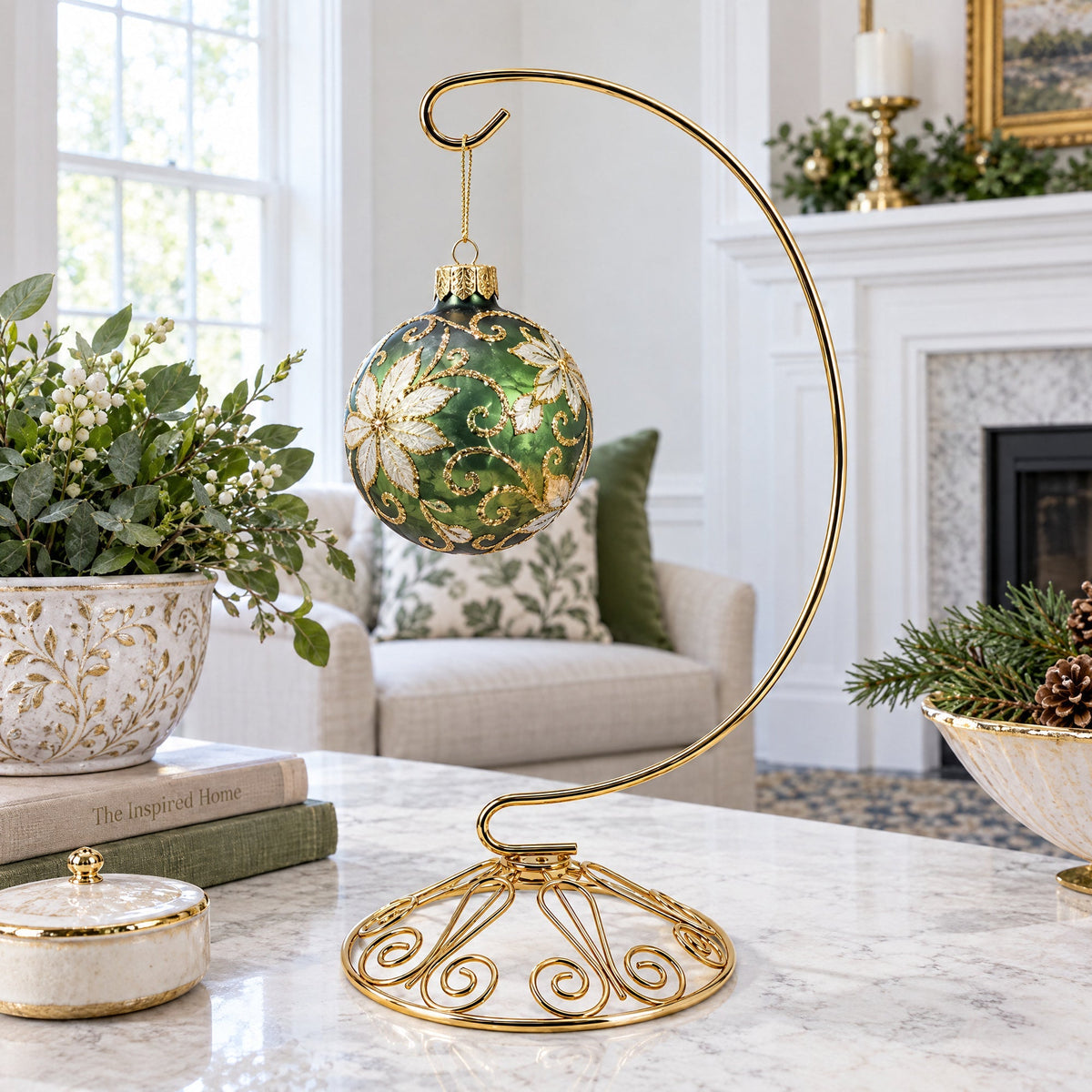Curved Gold Wire Swirl Base Ornament Stand Display 8.75 Inches Ornament Stands La Vie Bien Curved Gold Wire Swirl Base Ornament Stand Display 8.75 Inches