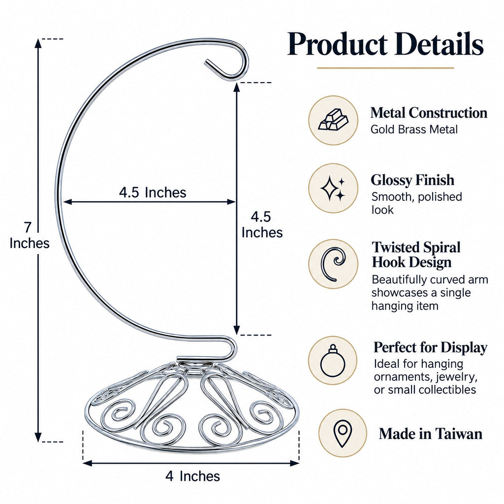 Curved Silver Wire Swirl Base Ornament Stand Display 7 Inches Ornament Stands La Vie Bien Curved Silver Wire Swirl Base Ornament Stand Display 7 Inches