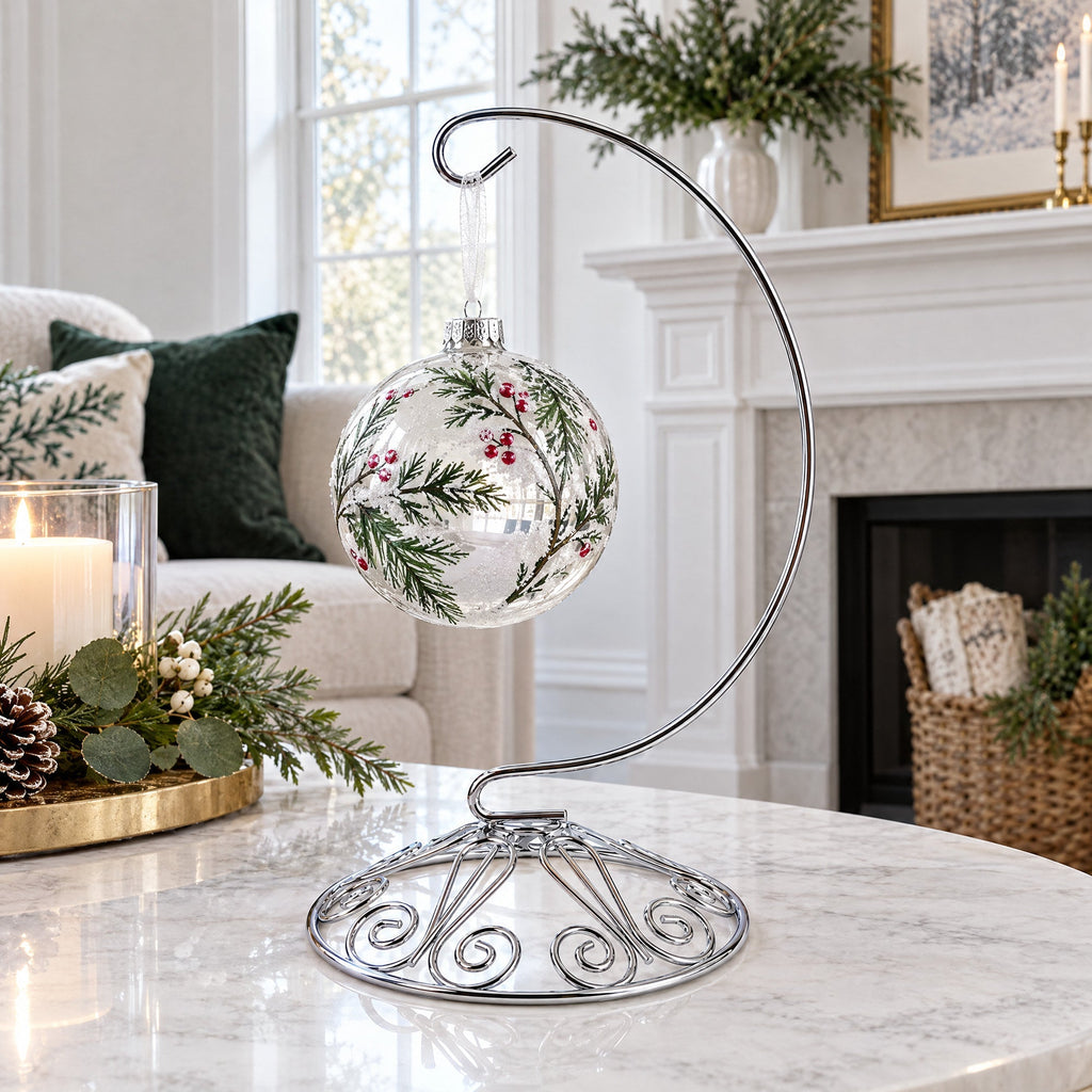 Curved Silver Wire Swirl Base Ornament Stand Display 7 Inches Ornament Stands La Vie Bien Curved Silver Wire Swirl Base Ornament Stand Display 7 Inches