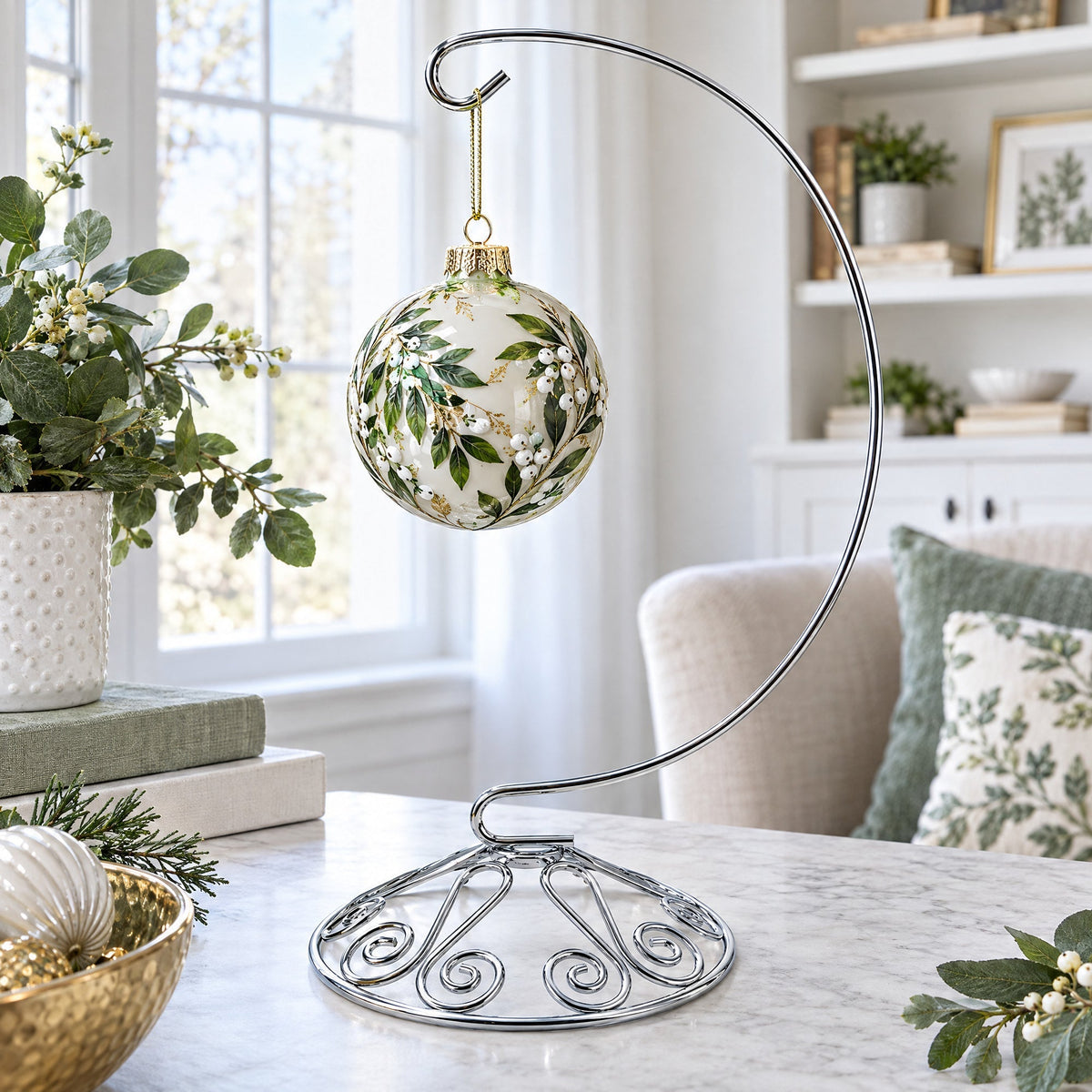 Curved Silver Wire Swirl Base Ornament Stand Display 8.75 Inches Ornament Stands La Vie Bien Curved Silver Wire Swirl Base Ornament Stand Display 8.75 Inches