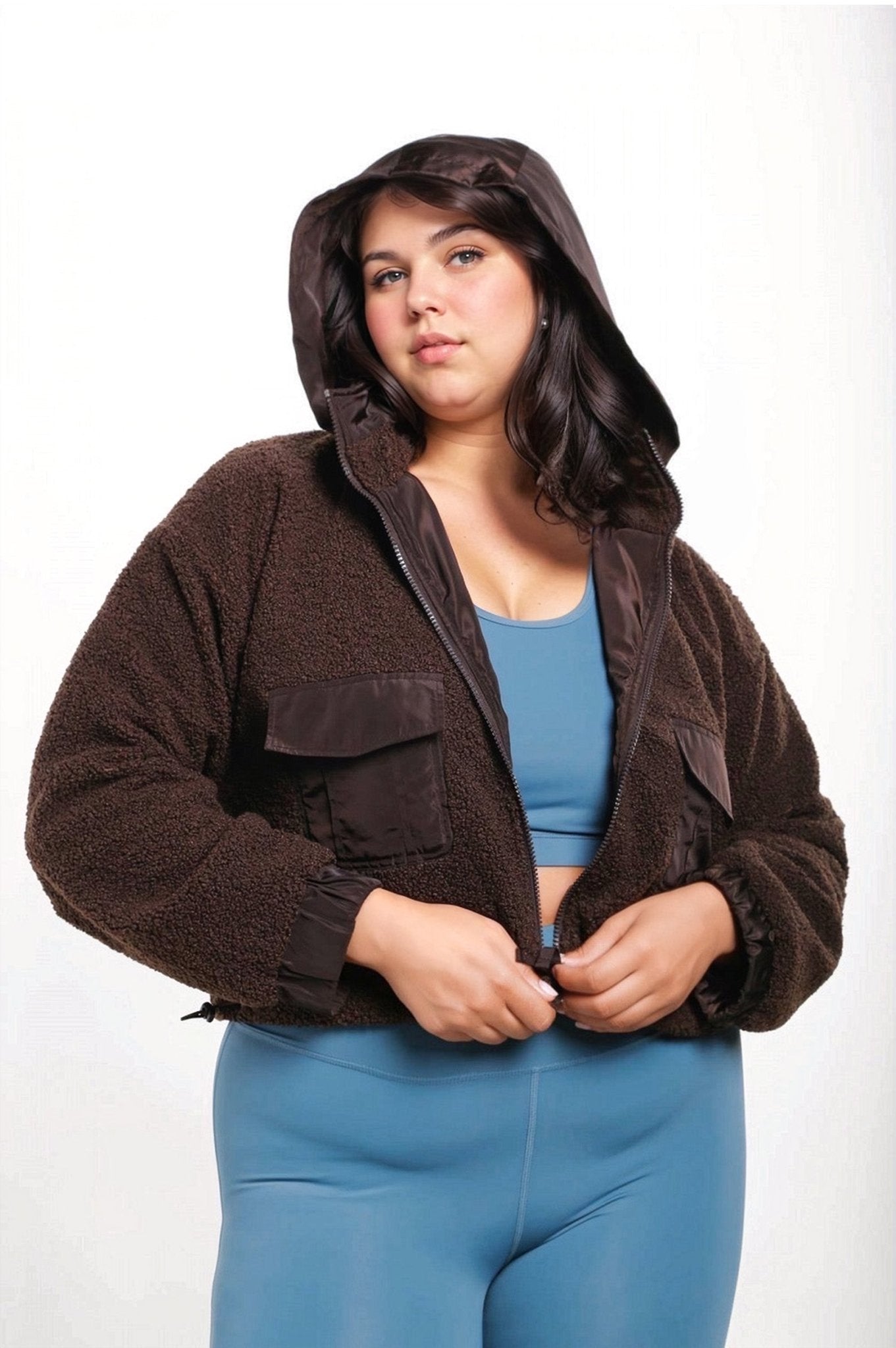 CURVY Sherpa Dreams Cropped Hooded Jacket Jacket La Vie Bien CURVY Sherpa Dreams Cropped Hooded Jacket