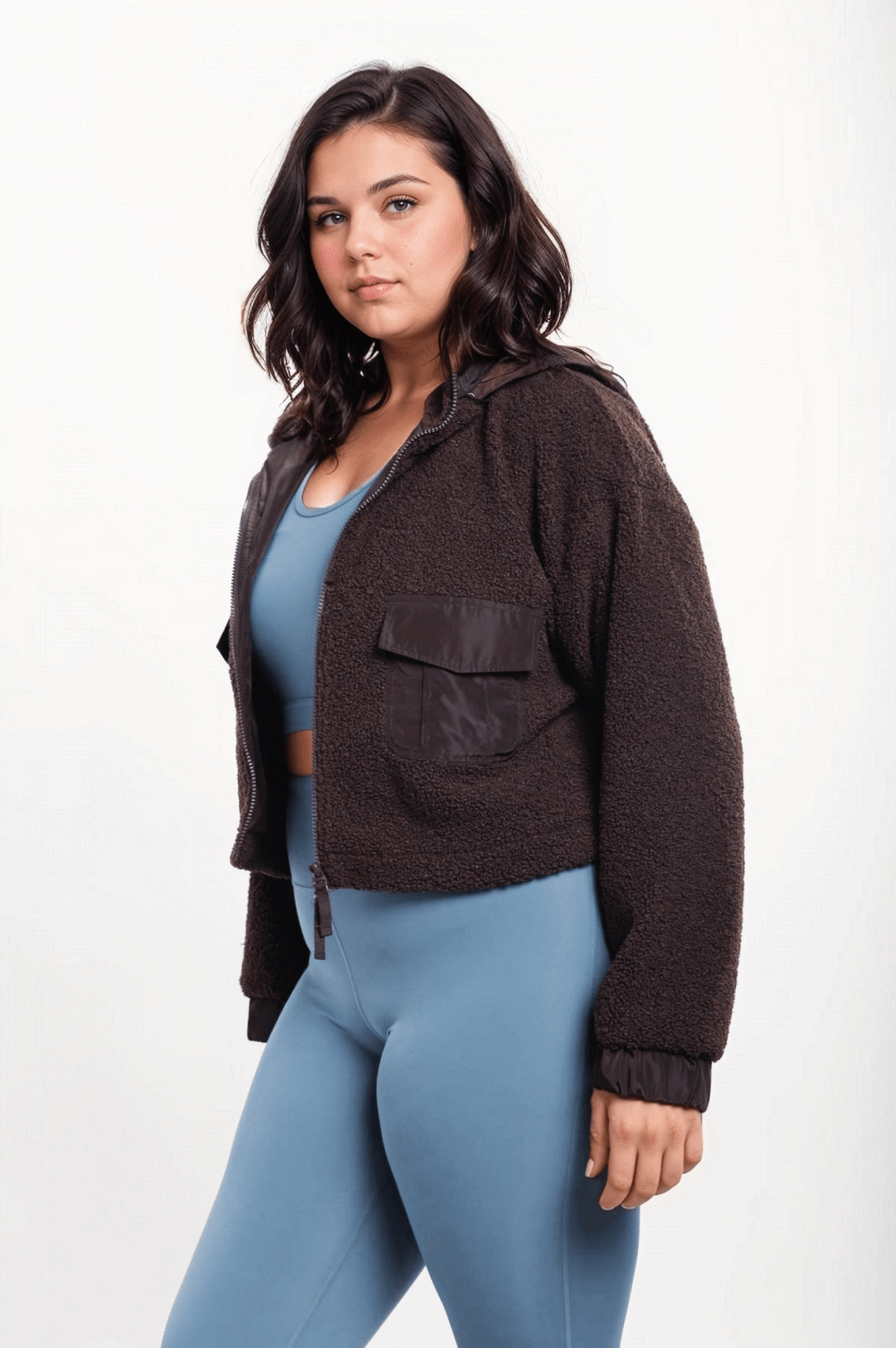 CURVY Sherpa Dreams Cropped Hooded Jacket Jacket La Vie Bien CURVY Sherpa Dreams Cropped Hooded Jacket
