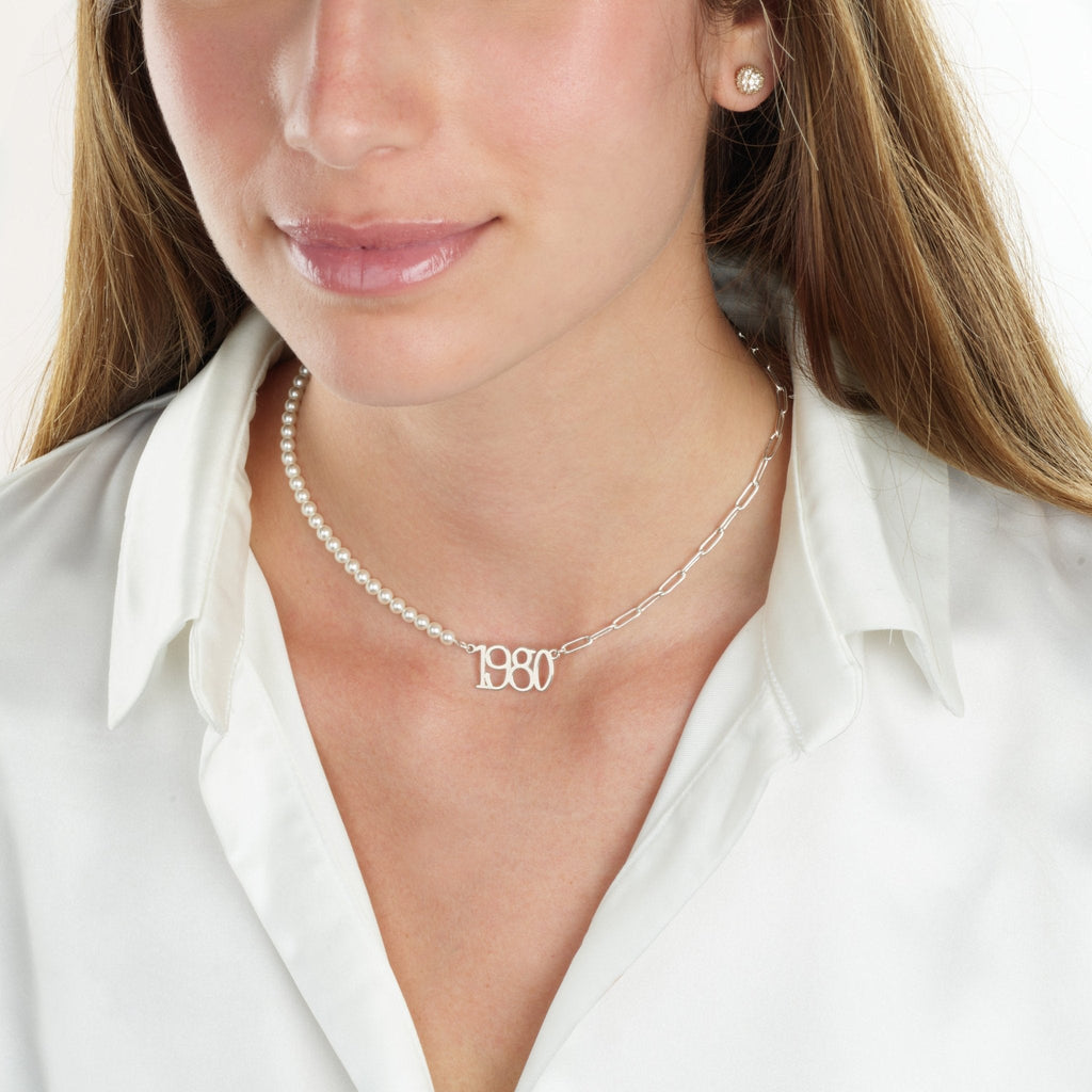 Custom Birth Year Half Pearls Half Paperclip Necklace La Vie Bien Custom Birth Year Half Pearls Half Paperclip Necklace