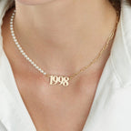Custom Birth Year Half Pearls Half Paperclip Necklace La Vie Bien Custom Birth Year Half Pearls Half Paperclip Necklace
