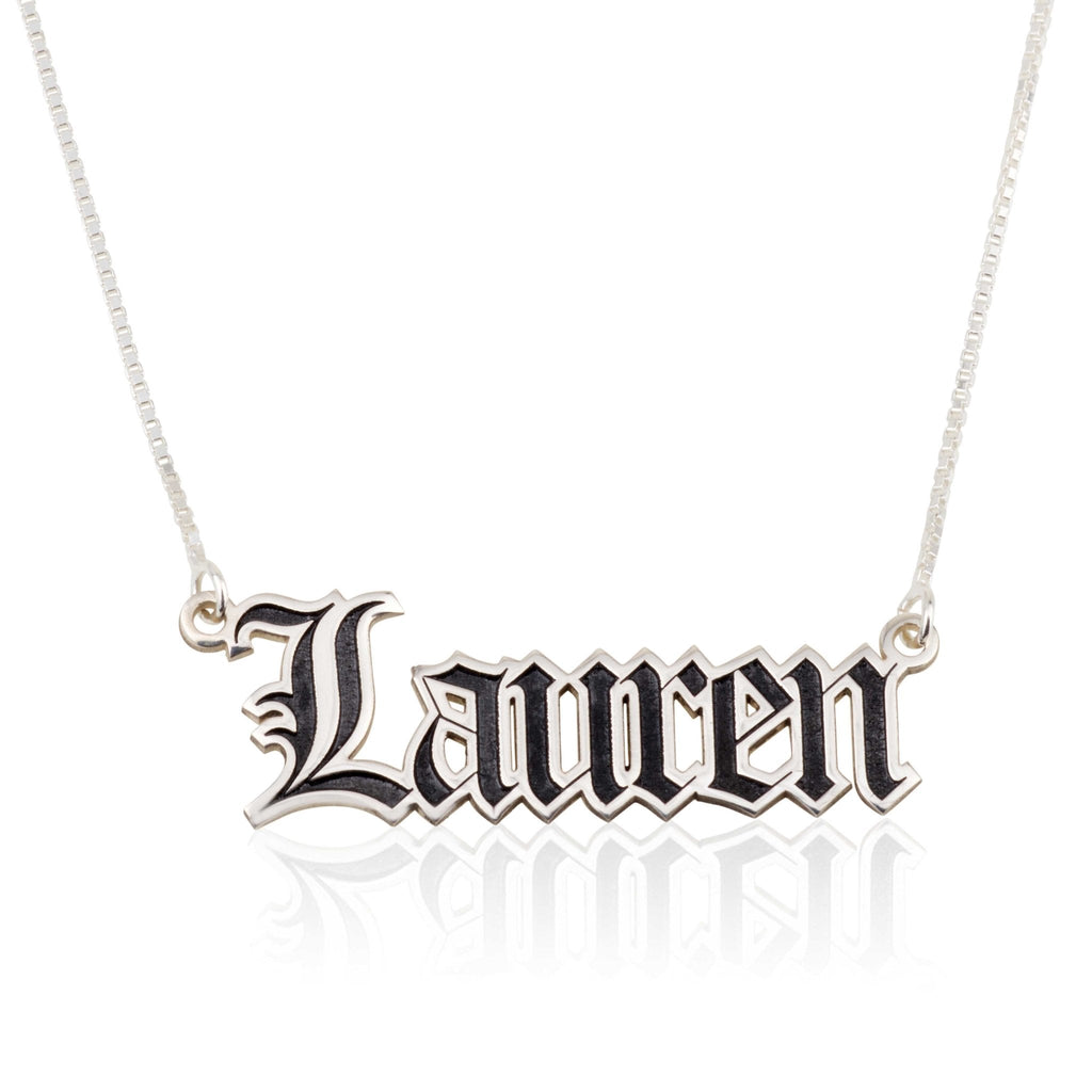 Custom Colorful Old English Name Necklace La Vie Bien Custom Colorful Old English Name Necklace