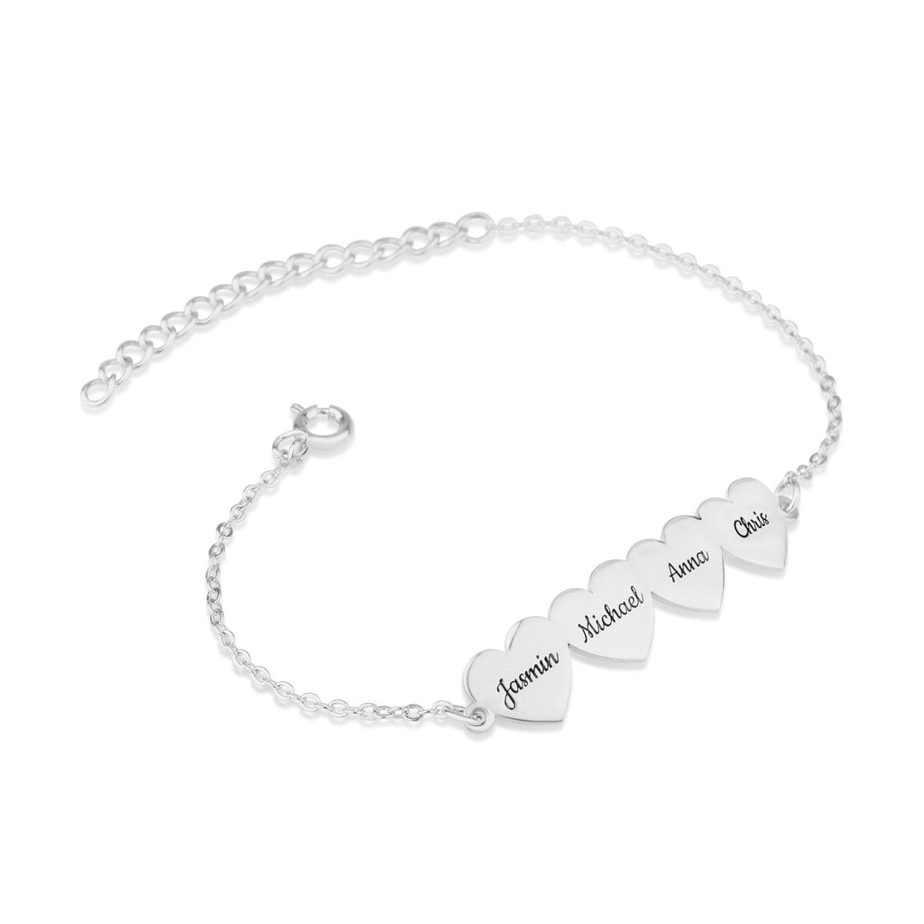 Custom Four Hearts Name Bracelet La Vie Bien Custom Four Hearts Name Bracelet