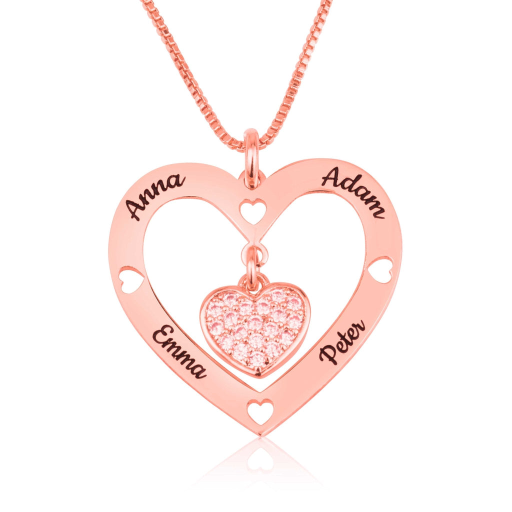 Custom Four Names Necklace With Zirkon Heart La Vie Bien Custom Four Names Necklace With Zirkon Heart