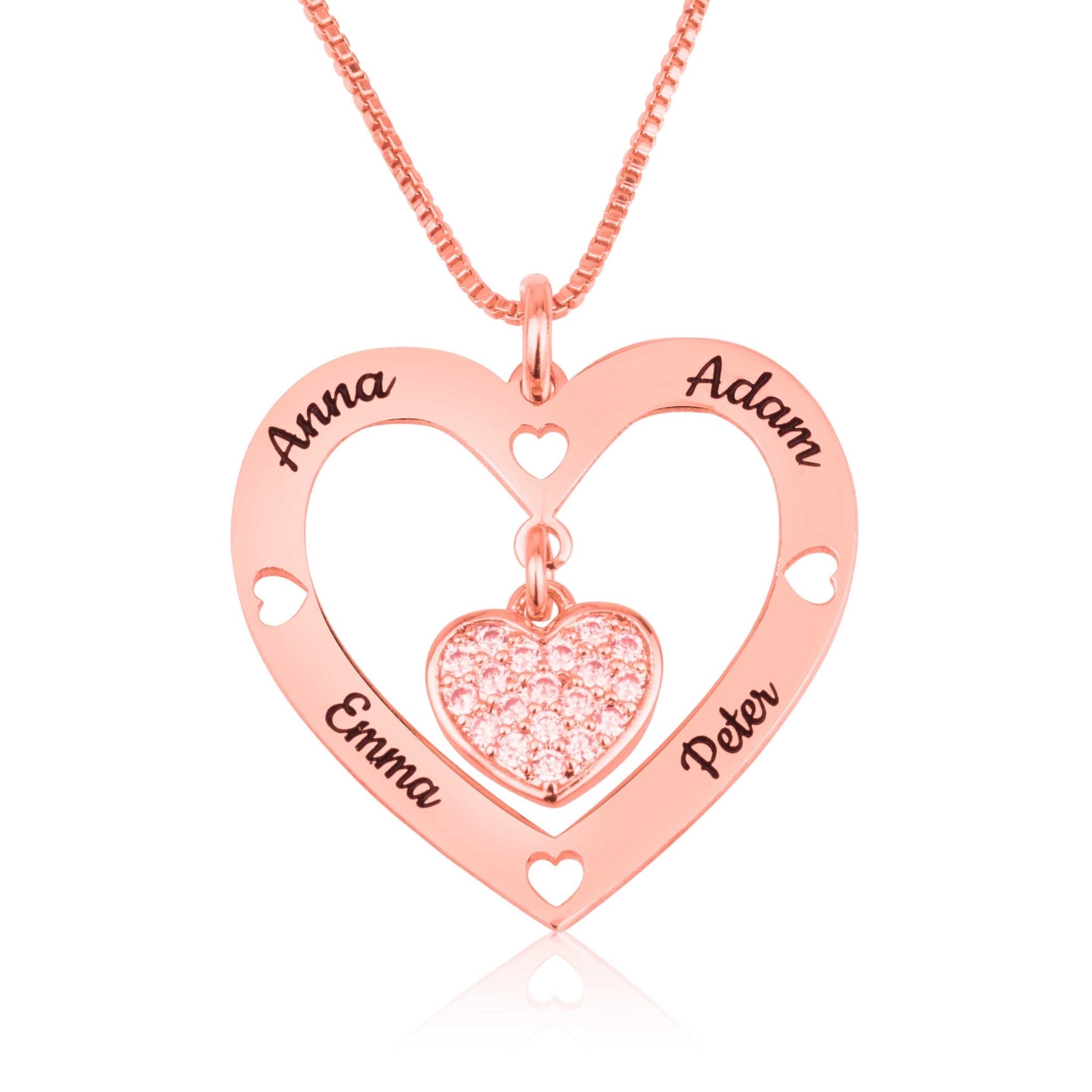 Custom Four Names Necklace With Zirkon Heart La Vie Bien Custom Four Names Necklace With Zirkon Heart