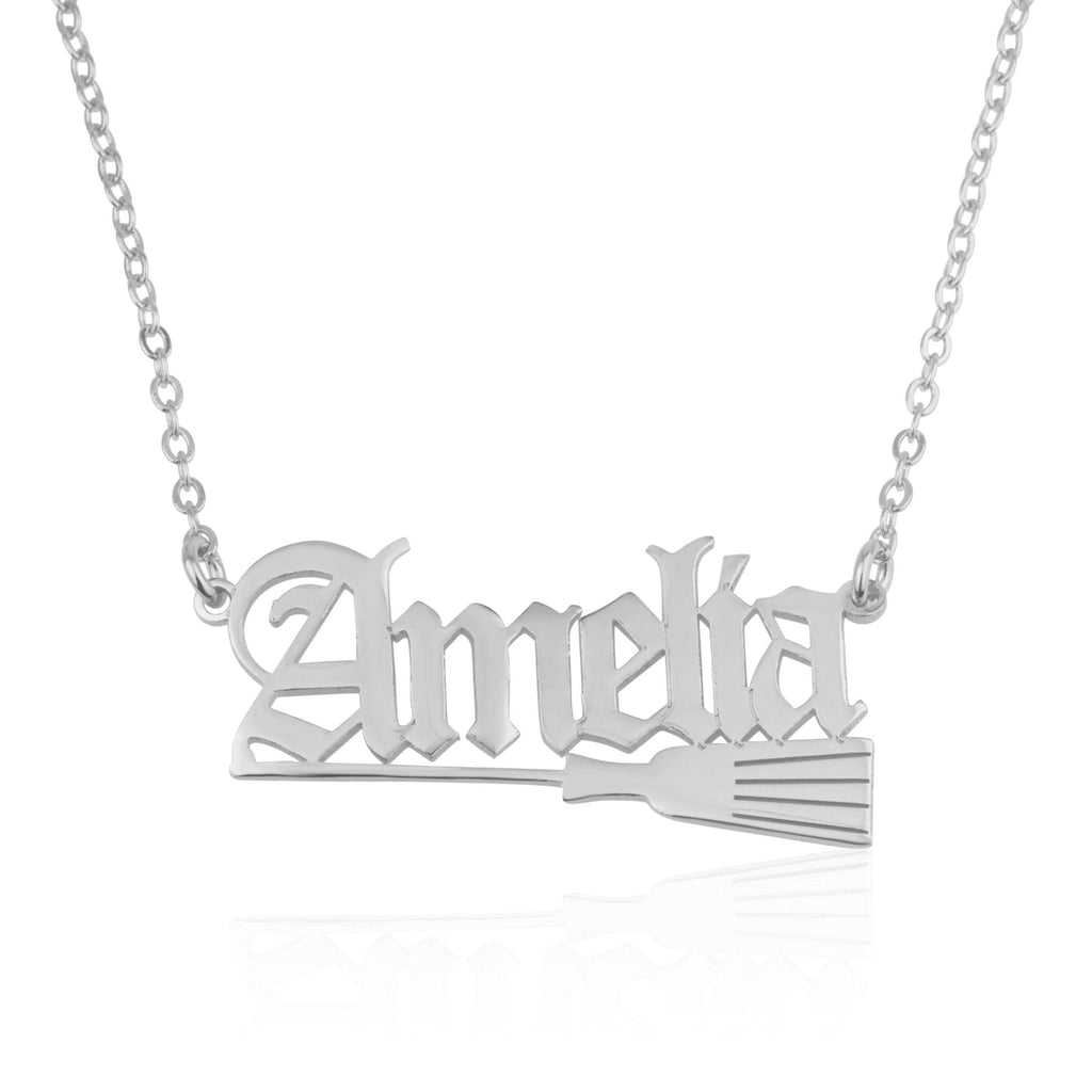 Custom Name Necklace With Broom Witch La Vie Bien Custom Name Necklace With Broom Witch
