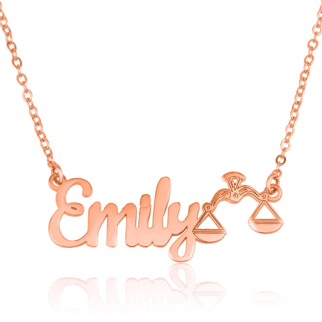 Custom Name Necklace With Libra Zodiac Sign