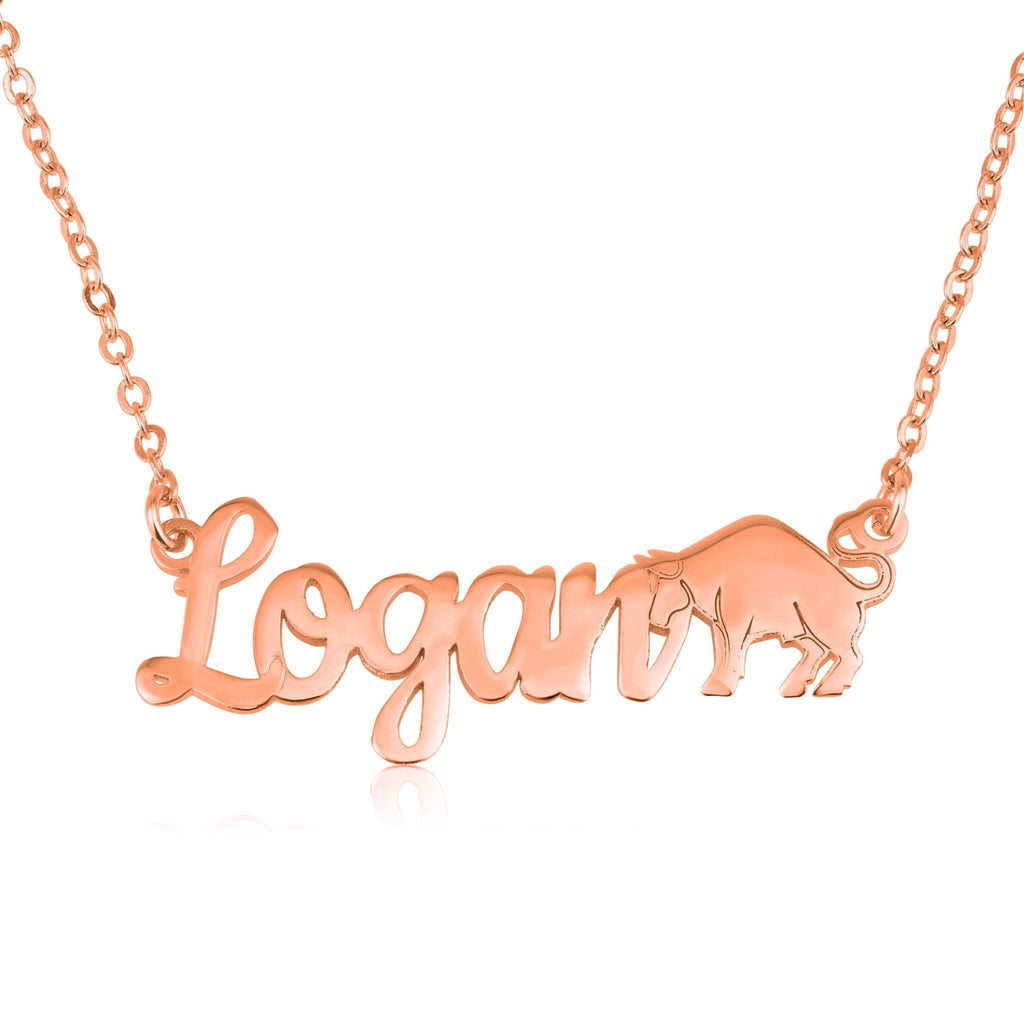 Custom Name Necklace With Taurus Zodiac Sign