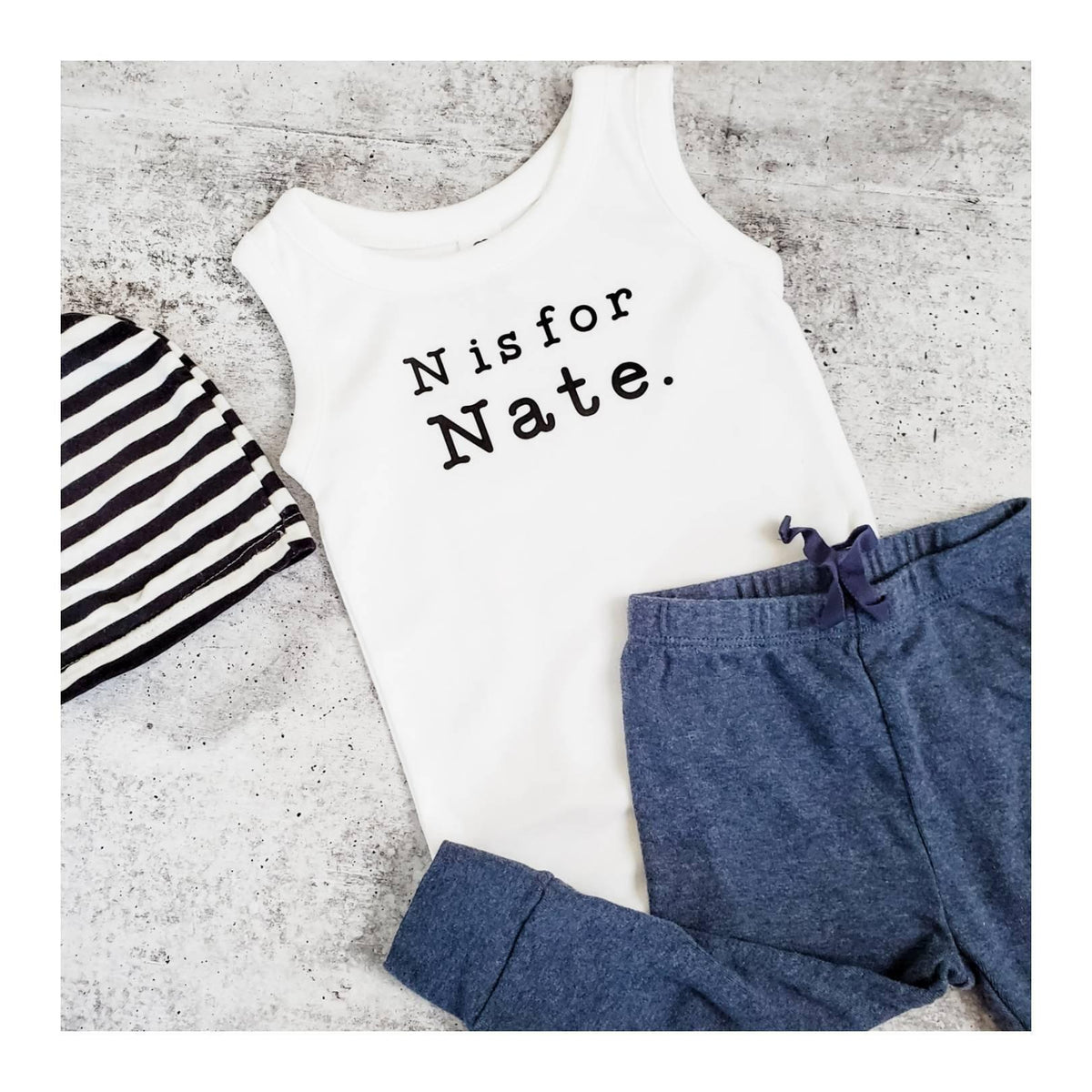 Custom Name Sleeveless Organic Cotton Baby Bodysuit Kids' Clothes La Vie Bien Custom Name Sleeveless Organic Cotton Baby Bodysuit