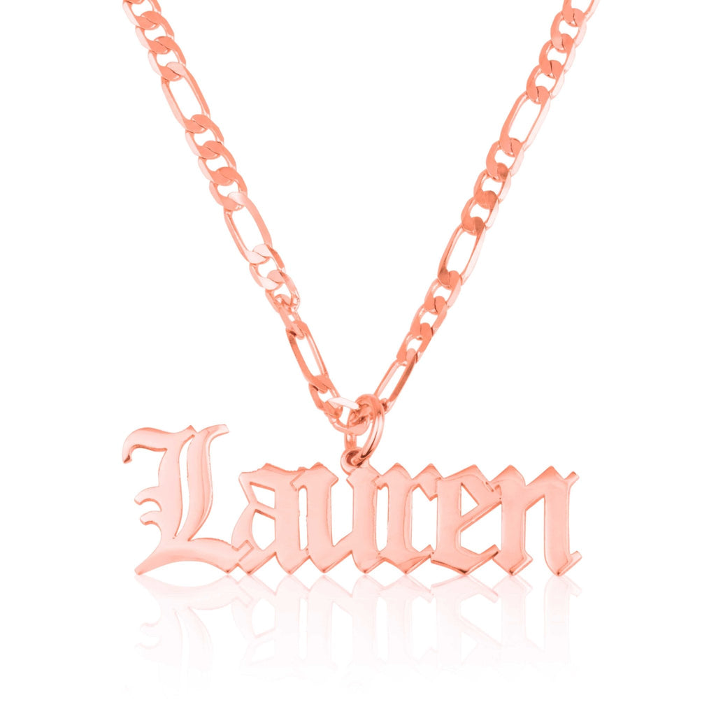 Custom Old English Name Necklace With Figaro Chain La Vie Bien Custom Old English Name Necklace With Figaro Chain