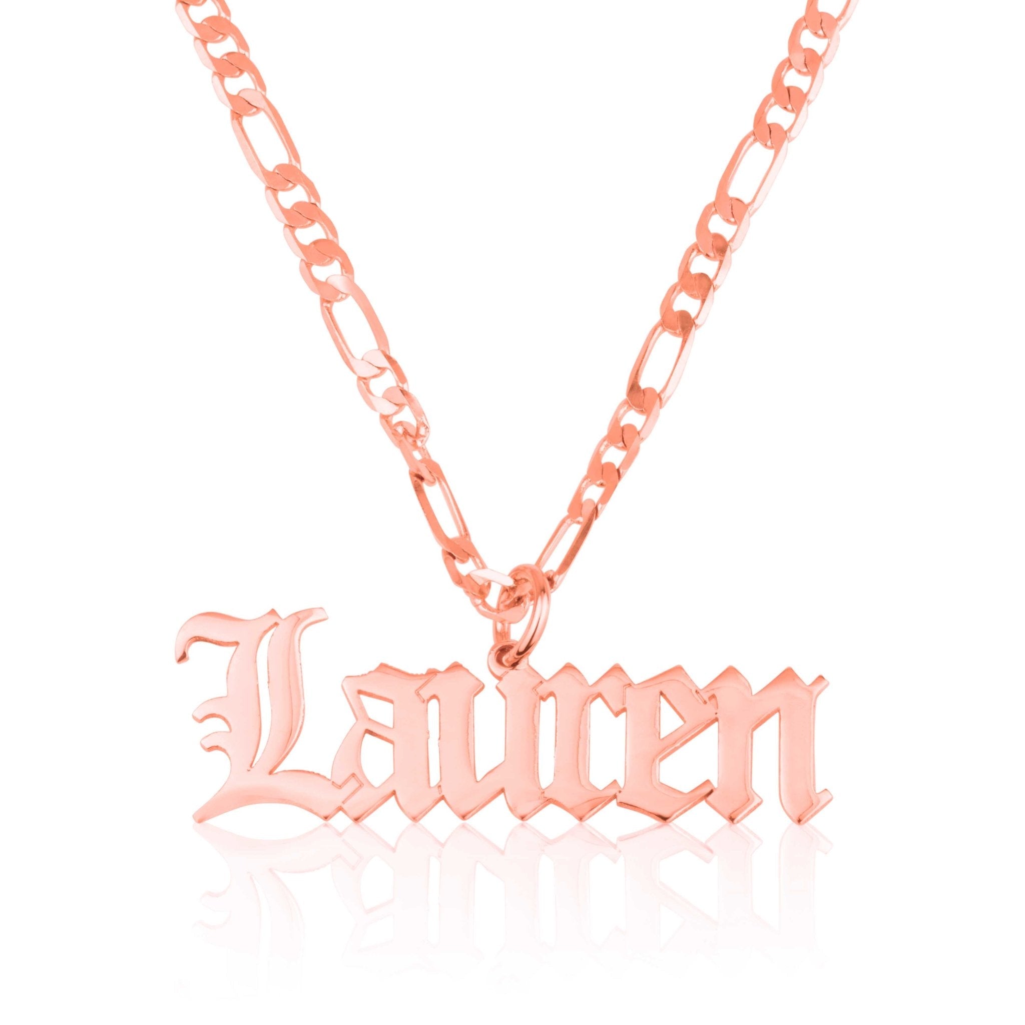Custom Old English Name Necklace With Figaro Chain La Vie Bien Custom Old English Name Necklace With Figaro Chain