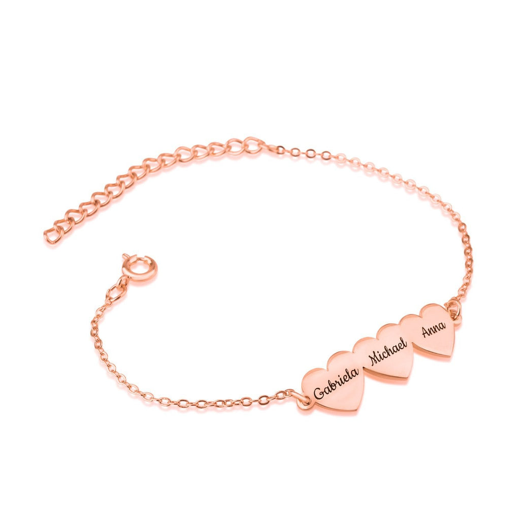 Custom Three Hearts Name Bracelet