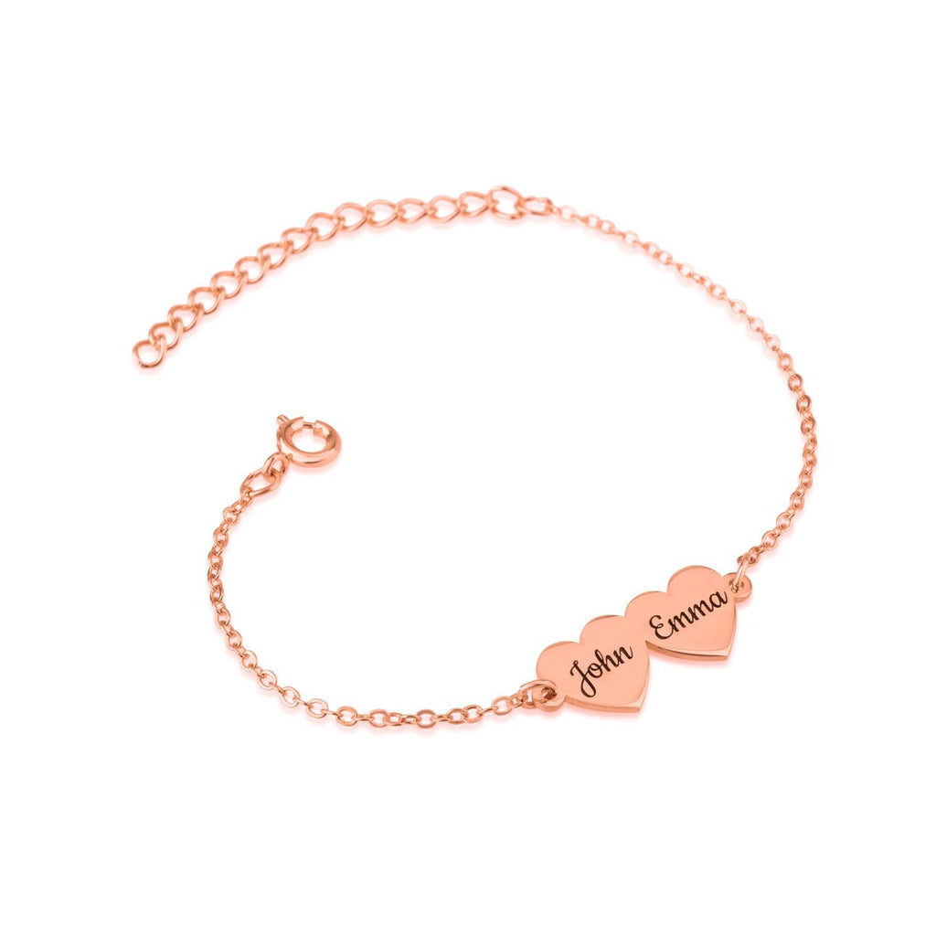 Custom Two Hearts Name Bracelet