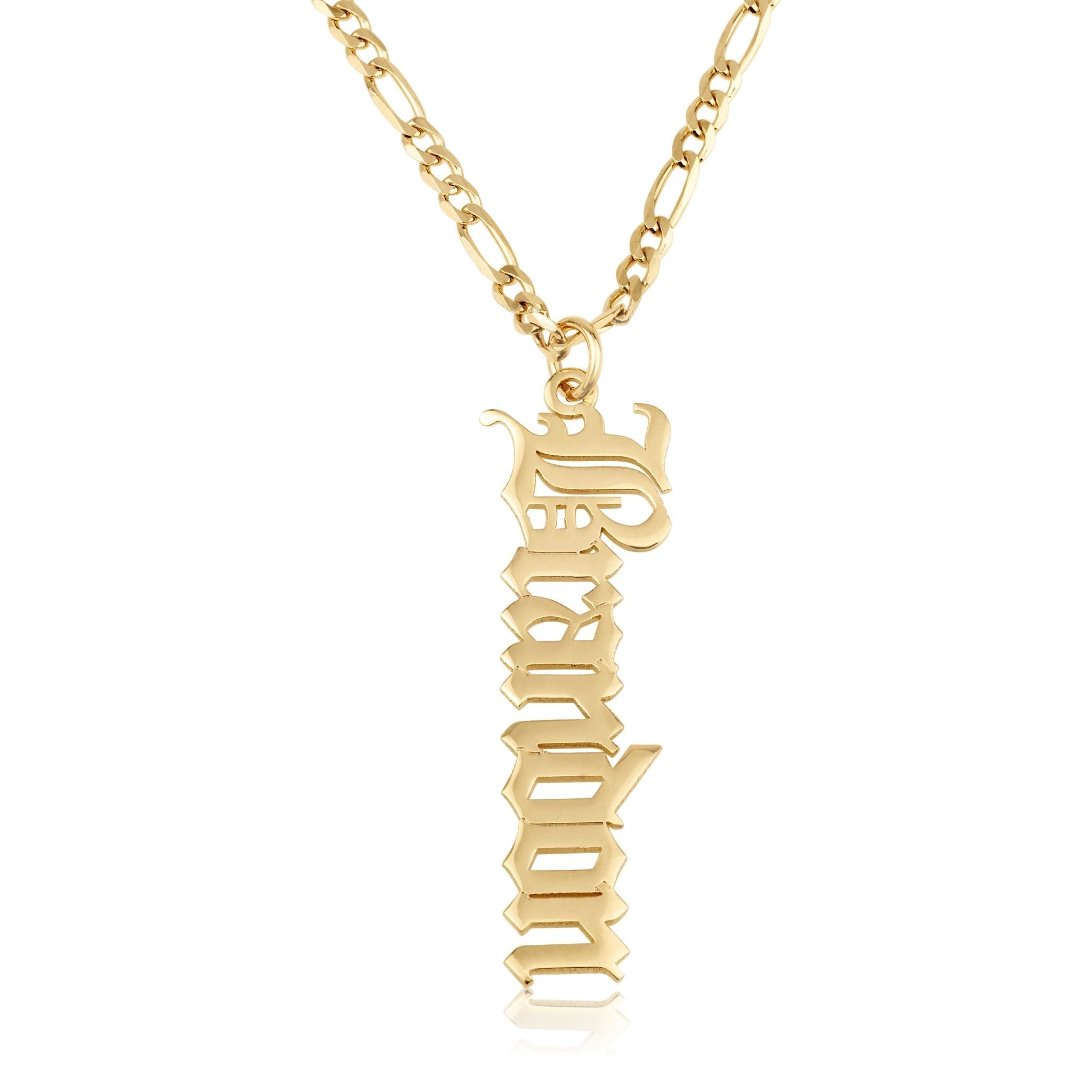 Custom Vertical Name Necklace With Figaro Chain La Vie Bien Custom Vertical Name Necklace With Figaro Chain