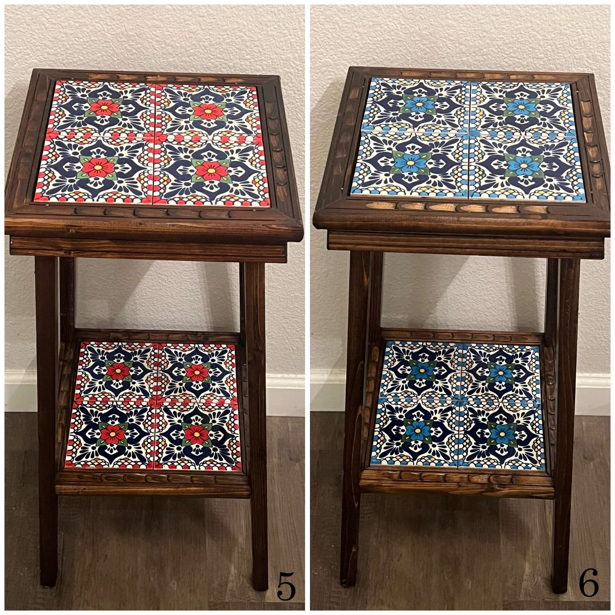 Customizable Mexican End Table | Talavera Tile Wood Side Table Mexican End Table La Vie Bien Customizable Mexican End Table | Talavera Tile Wood Side Table