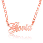 Beleco 14k Gold Plated or Sterling Silver 925 Custom Name Necklace - Personalized Name Plate Necklace for Men & Women with Elegant Figaro Chain, 15 Font Style | Customized & Personalized Necklaces
