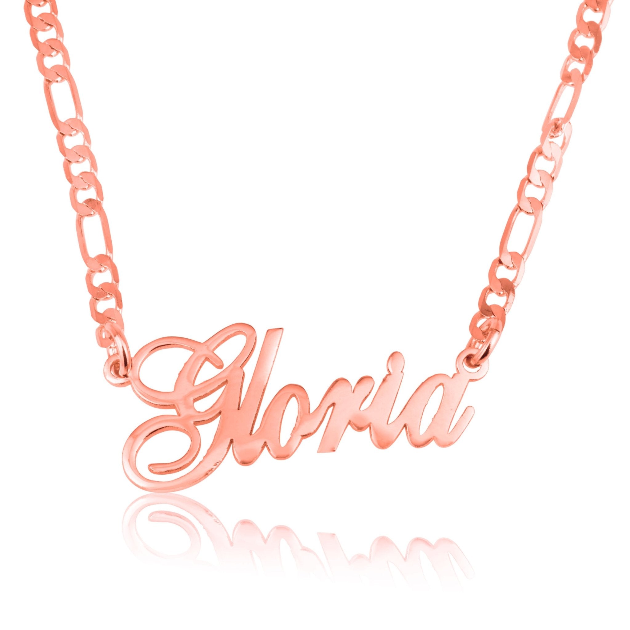 Beleco 14k Gold Plated or Sterling Silver 925 Custom Name Necklace - Personalized Name Plate Necklace for Men & Women with Elegant Figaro Chain, 15 Font Style | Customized & Personalized Necklaces