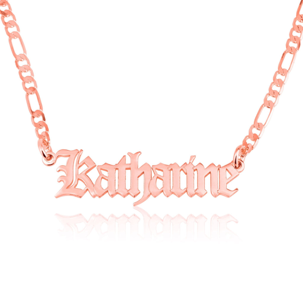 Beleco 14k Gold Plated or Sterling Silver 925 Custom Name Necklace - Personalized Name Plate Necklace for Men & Women with Elegant Figaro Chain, 15 Font Style | Customized & Personalized Necklaces